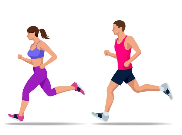 Tidig morgon träning. Leva hälsosamt. Man och kvinna löper över. Karta navigation. — Stock vektor
