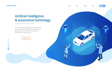 İzometrik sibernetik robotlar ve insanlar içinde artar gerçeklik sanal arabirim ile çalışır. Sanal bilgisayar geliştirme yapay zeka kullanarak bir araba modeli. Gelecekteki kavramı.