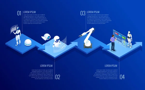 Concepto isométrico de RPA, inteligencia artificial, automatización de procesos robóticos, ai en fintech o transformación de máquinas . — Archivo Imágenes Vectoriales