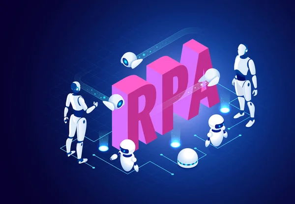 Concept isométrique de RPA, intelligence artificielle, automatisation de processus robotique, ai en fintech ou transformation de machine . — Image vectorielle