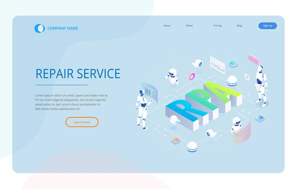Rpa、人工知能、ロボット工学プロセスの自動化、フィンテックまたはマシンの変換で ai の等尺性の概念。ランディング ページ テンプレート — ストックベクタ