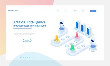 İzometrik sohbet bot ve online anket. Online sınav, anket formu, online eğitim, internet quiz. Yapay zeka. AI ve iş IoT konsepti.