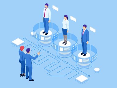 Web sayfası, afiş, sunum için isometrik işe alma ve işe alma kavramı. İzometrik Online iş arama ve insan kaynakları kavramı.