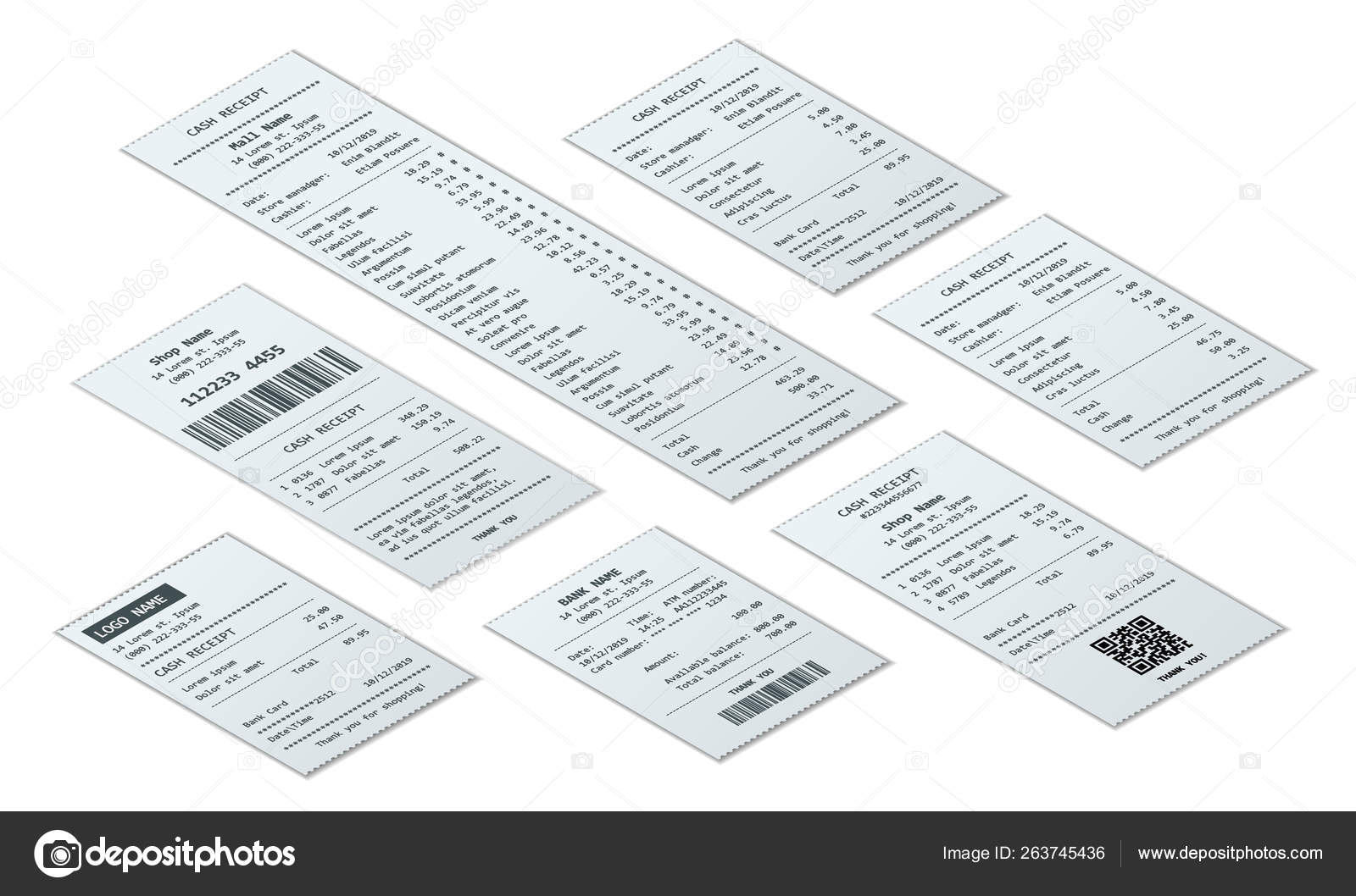 Download Isometric Set Of Receipt Records Design Template Of Bill Atm Paper Financial Check For Mockup Realistic Payment Paper Bills For Cash Or Credit Card Transaction Vector Image By C Golden Sikorka