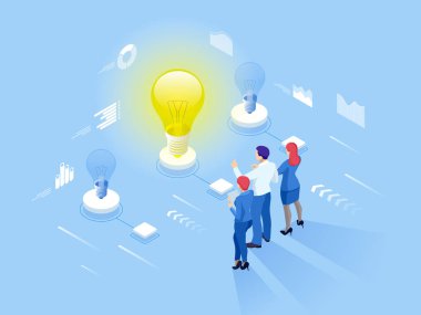 Fikir izometrik kavramı, iş toplantısı ve beyin fırtınası, bir toplantı ve yaratıcı ekip çalışması ekip başlatmak.