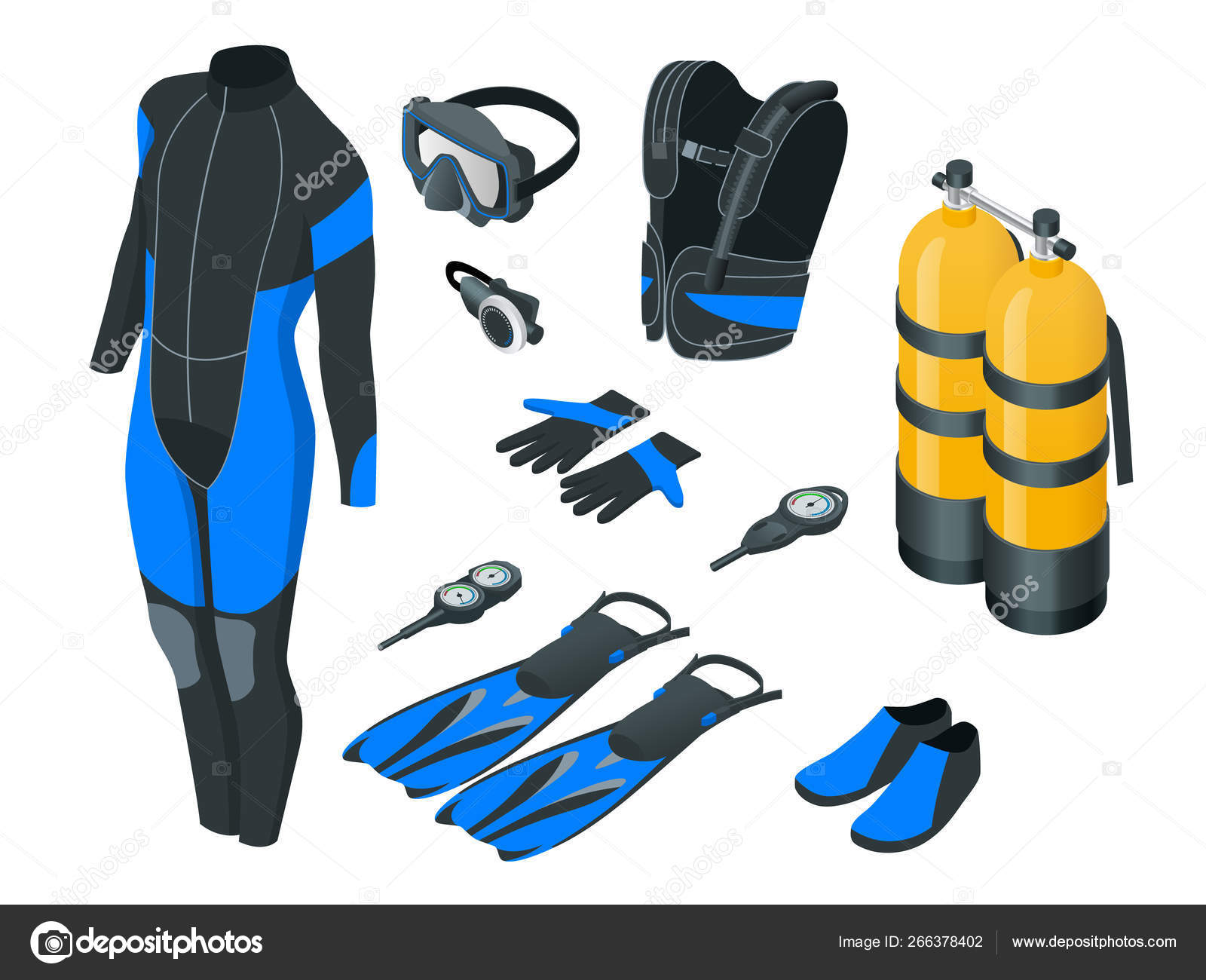 fortjener hastighed Afgang til Isometric mans Scuba gear and accessories . Equipment for diving. IDiver  wetsuit, scuba mask, snorkel, fins, regulator dive icons Underwater  activity diving equipment and accessories Underwater sport Stock Vector by  ©Golden Sikorka
