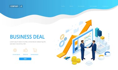 Biyometrik B2b satış yöntemi. Ortaklar el sıkışıyor. Başarılı girişimciler. İş zekası analitiği için veri ve temel performans göstergeleri
