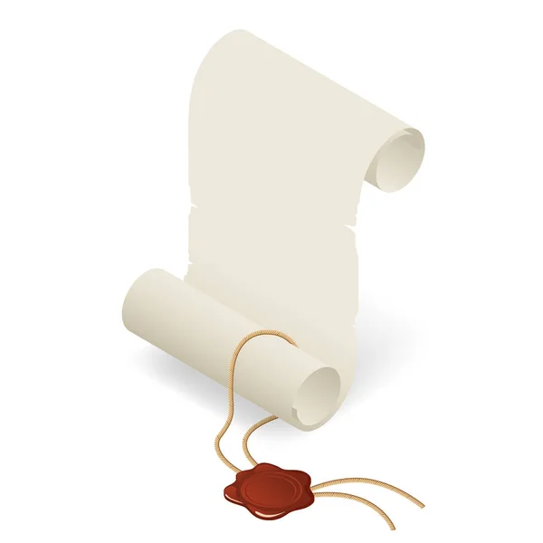 Изометрический старый бумажный свиток или пергаментный свиток, изолированный на белом фоне. Икона диплома выпускника — стоковый вектор