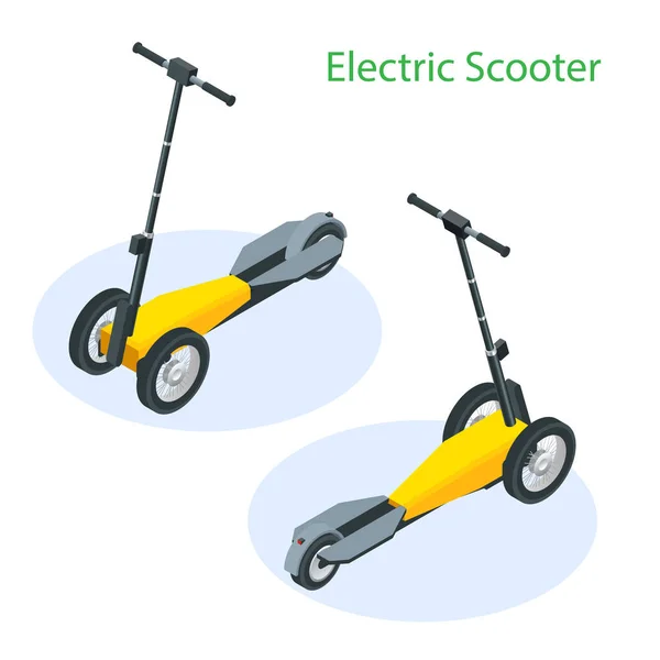 Isométrico Scooter Elétrico na estrada. Transporte elétrico de scooter que você pode alugar para um passeio rápido . — Vetor de Stock