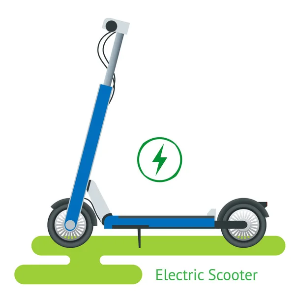 Ηλεκτρικά σκούτερ στο δρόμο. Ηλεκτρικά σκούτερ μεταφορά μπορείτε να νοικιάσετε για μια γρήγορη βόλτα. Οικολογικές συγκοινωνίες. — Διανυσματικό Αρχείο