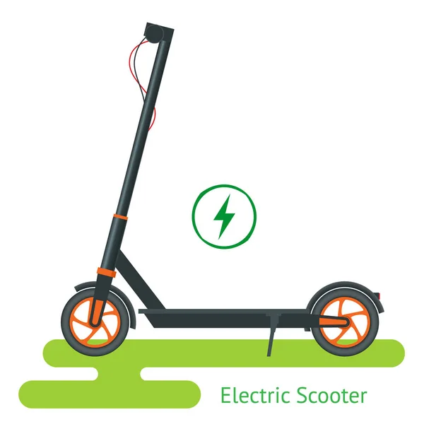 Skuter elektryczny na drodze. Transport skuterem elektrycznym można wynająć na szybką jazdę. Ekologiczny transport miejski. — Wektor stockowy