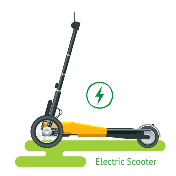 道路上の電動スクーター。電動スクーターの輸送は、あなたが迅速な乗車のために借りることができます。エコシティ交通. — ストックベクタ