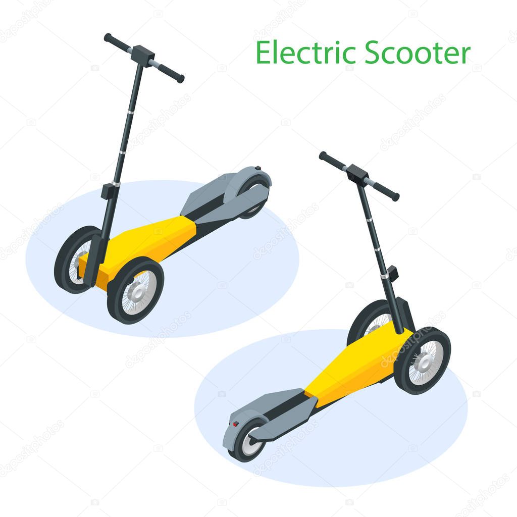 Isometric Electric Scooter on the road. Electric scooter transportation you can rent for a quick ride.
