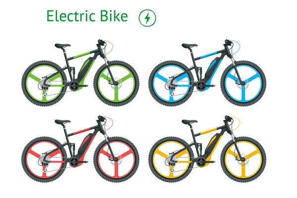 Moderne elektrische fiets geïsoleerd op witte achtergrond. Stadsleven met Eco-transport. Gezonde levensstijl. — Stockvector