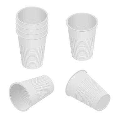 Biyometrik plastik bardak. Boş beyaz plastik tek kullanımlık bardak. Paket içecek kapları izole, plastik konteyner ve içecek için tek kullanımlık şeffaf