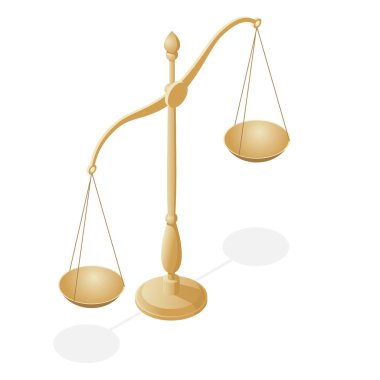 Isometric symbol of law and justice, law and justice, legal, jurisprudence. Libra. Bowls of scales in balance, an imbalance of scales. clipart