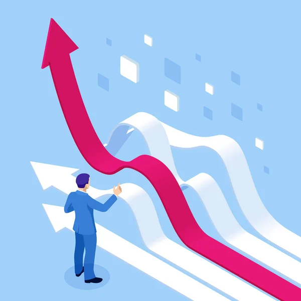 İzometrik iş analitiği ve finansal teknoloji, veri görselleştirme kavramı. Büyük veri, bulut bilgi işlem, istatistiksel model kullanarak İş Analitiği teknolojisi. — Stok Vektör