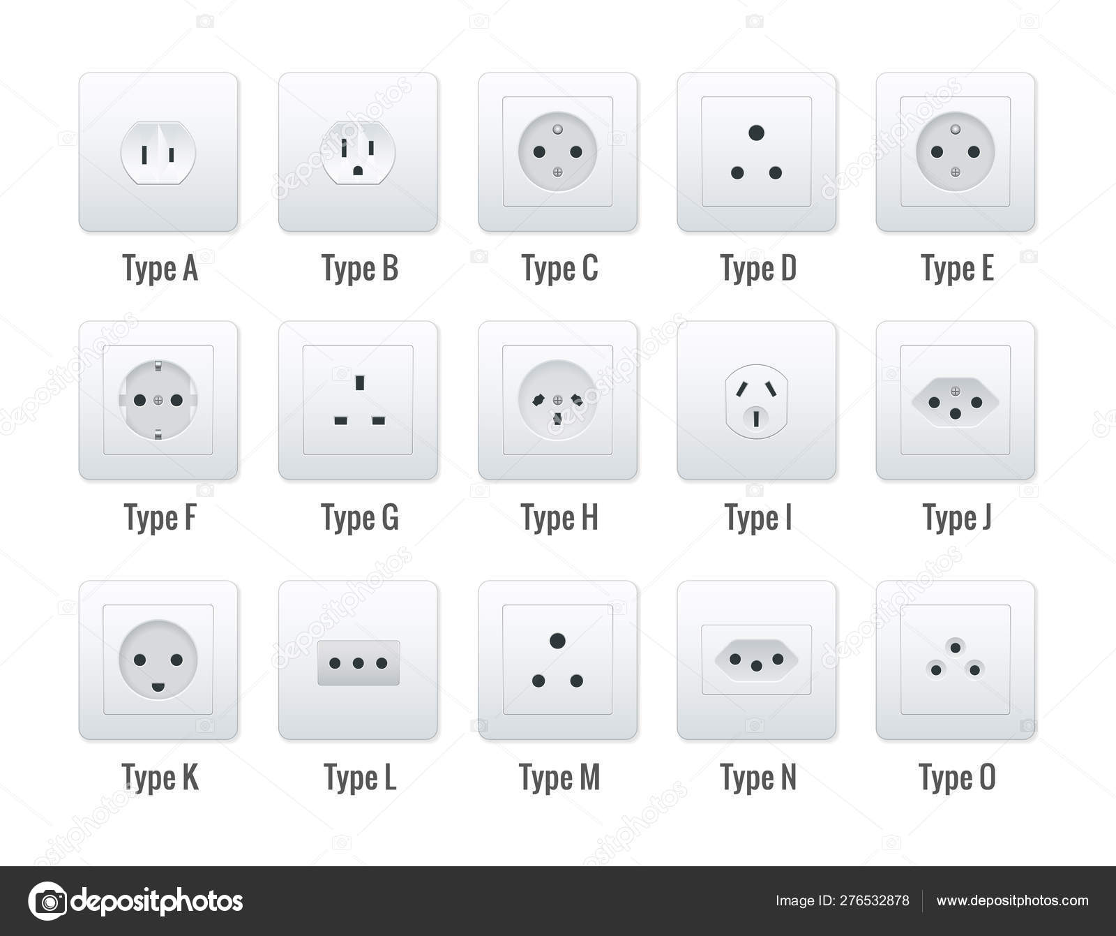 Switches and sockets set. All types. AC power sockets realistic