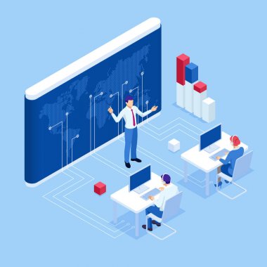 Çağrı merkezi desteği için web sayfası tasarım şablonları 7/24. İzometrik 24 saat açık müşteri hizmetleri. Müşteri Hizmetleri, Destek veya Crm