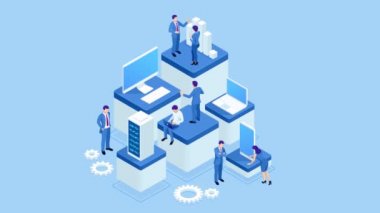 Veri Analizi, İş İstatistiki, Yönetim, Danışmanlık, Pazarlama için İzometrik Uzman ekibi. Gelişmiş Analitik, Araştırma, Denetim, Demografik, Ai, Planlama, Yönetim. Hd Video.