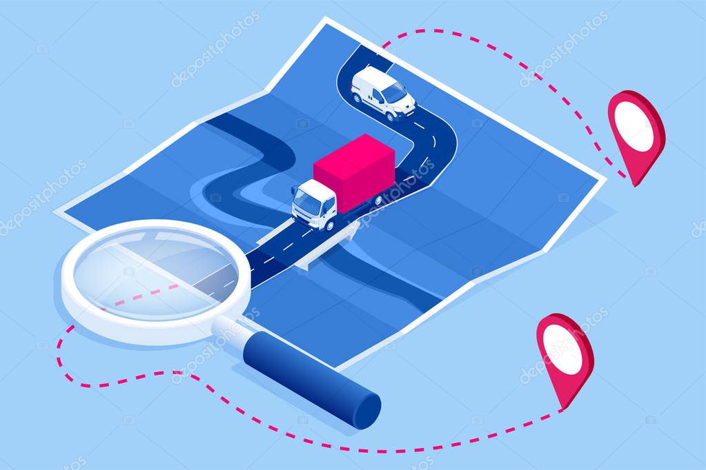 Isométrico en línea Express, gratis, entrega rápida, concepto de envío