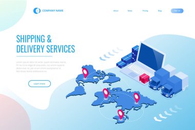 İzometrik Lojistik ve Teslimat Bilgi Grafikleri. Eve ve ofise teslimat. Şehir lojistiği. Depo, kamyon, forklift, kurye, drone ve teslimatçı