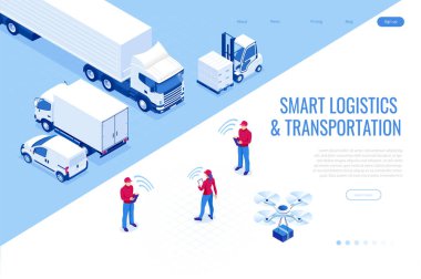 Mobil uygulama teslim izleme ile Isometric Mobile akıllı telefon. Akıllı lojistik ve ulaşım konsepti.
