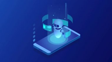 Biyometrik Bot ve siber güvenlik, yapay zeka kavramı. Ai ve iş Iot kavramı. İletişim yardım hizmeti. Chatbot ücretsiz robot sanal yardım. Hd Video.