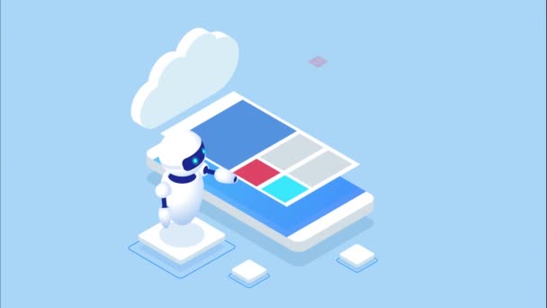 Isometrischer Bot und Cybersicherheit, Konzept der künstlichen Intelligenz. ai und Business iot Konzept. Dialog-Hilfe-Service. chatbot free Roboter virtuelle Hilfe. hd video. — Stockvideo
