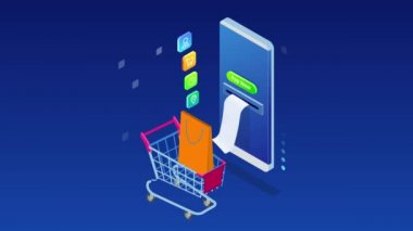 İzometrik Online Alışveriş ve ödeme, Satış, Tüketicilik ve Online Mağaza. Mobil pazarlama ve e-ticaret. İnternet ödemeleri, koruma para transferi, online banka. Hd Video.