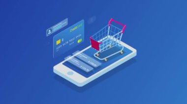 İzometrik Online Alışveriş ve ödeme, Satış, Tüketicilik ve Online Mağaza. Mobil pazarlama ve e-ticaret. İnternet ödemeleri, koruma para transferi, online banka. Hd Video.
