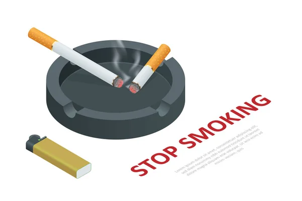 Deja de fumar concepto de cigarrillos. No fumar incluyendo cigarrillos electrónicos ilustración isométrica — Archivo Imágenes Vectoriales