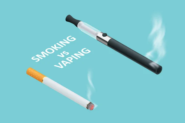 Isometric Vaping dispositif et cigarettes, le concept de choisir le type de cigarette. Cigarette électronique et cigare de tabac. La dépendance est dangereuse — Image vectorielle