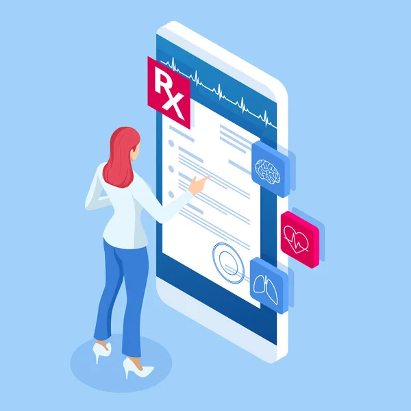 アイソメオンライン医師相談、ヘルスケア、医療コンセプト。オンライン治療のレシピ. — ストックベクタ