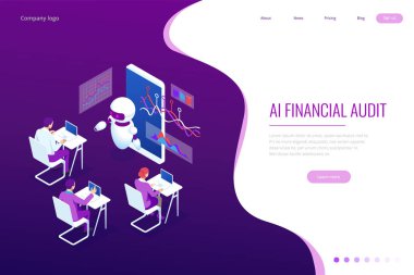 Isometric web iş konsepti finansal yönetim, muhasebe, analiz, denetim, finansal rapor. Vergi denetleme süreci. Belgeler, grafikler, grafikler, planlayıcı, takvim, rapor.