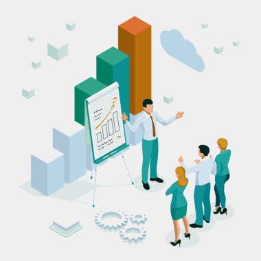 Veri Analizi, İş İstatistiki, Yönetim, Danışmanlık, Pazarlama, Finansal Yönetim, Denetim, iş bildirimi kavramı için İzometrik Uzman ekibi.