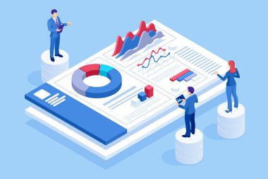 Isometrik web sitesi ve mobil web sitesi geliştirme konsepti. Web sitesi tanıtımı ve analitiği, Sosyal Medya Pazarlama web sitesi