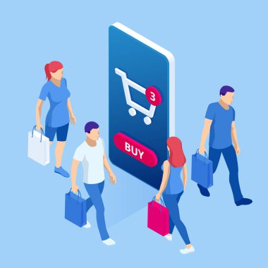 Issometrik Online alışveriş konsepti. İnsanlar her gün çevrimiçi alışveriş yapıyor.