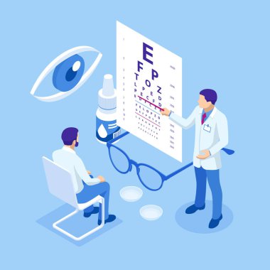 İsometrik Medikal Oftalmolog Eyesight Check-Up konsepti. Tıbbi Oftalmolog Görme Check-Up konsepti.