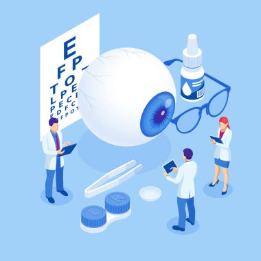 İsometrik Medikal Oftalmolog Eyesight Check-Up konsepti. Tıbbi Oftalmolog Görme Check-Up konsepti.