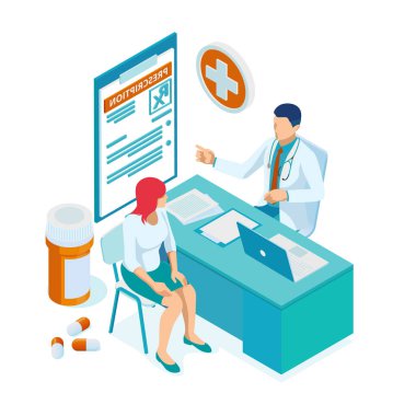 Online doktor işte. Sağlık tıp bilimi. İlaç ve eczane afişleri. Eczacı hastaya bakım. Tıp endüstrisi.