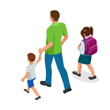 Aile için İzometrik açık rekreasyon Leisure. Baba, oğul ve kızı.