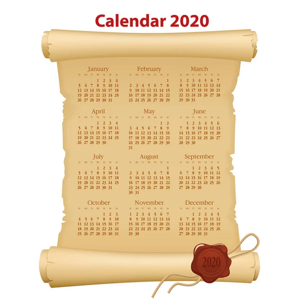 Календар 2020 року. Планувальник свят. Тиждень починається неділя. Шаблон планування корпоративного дизайну . — стоковий вектор