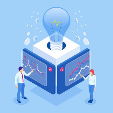 Fikir izometrik kavramı, iş toplantısı ve beyin fırtınası, bir toplantı ve yaratıcı ekip çalışması ekip başlatmak.