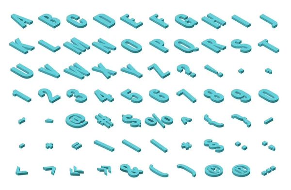 Alfabeto de fuente isométrico aislado en el fondo. Abc isométrico. Letras, números y símbolos. Tipografía tridimensional para titulares, carteles, etc. — Vector de stock