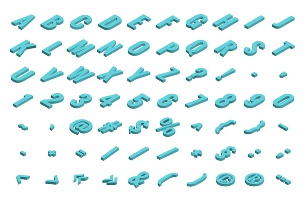 Alfabeto de fuente isométrico aislado en el fondo. Abc isométrico. Letras, números y símbolos. Tipografía tridimensional para titulares, carteles, etc. — Vector de stock