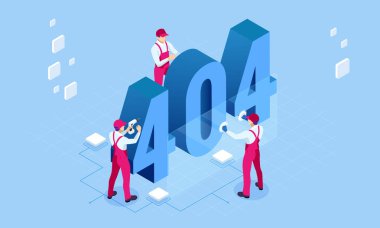 Isometric hata 404 sayfa tasarımı. Talep ettiğiniz sayfa bulunamadı. Web sitesi 404, yaratıcı kavram sayfası. İnşaat sayfası altındaki web sitesi.