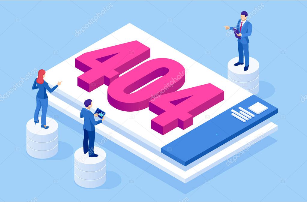 Isometric error 404 page layout vector design. The page you requested could not be found. Website 404 page creative concept. Website under construction page.