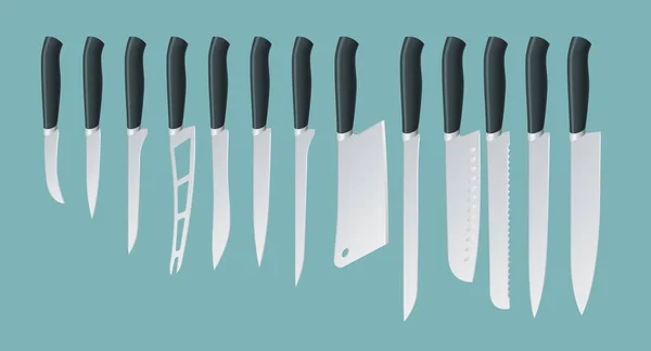 Facas isométricas conjunto de faca de carne de açougueiro. Cleaver, filetagem, francês, desossa, escultura. Faca de cozinha ou cutelo e afiada faca ilustração isolada no fundo . — Vetor de Stock