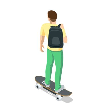 Isome kaykayı ya da uzun tahta beyaz üzerine izole edilmiş. Adam kaykay yapıyor. Sportif bir kadın yolda kaykaya biniyor. Uzatma tahtası.